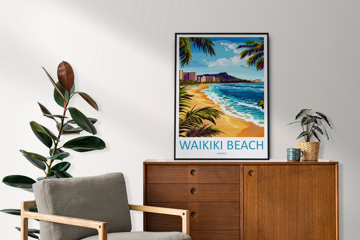 Waikiki Beach Travel Print Wall Art Waikiki Beach Wall Hanging Home Décor Waikiki Beach Gift Art Lovers Hawaii Art Lover Gift Print Artwork