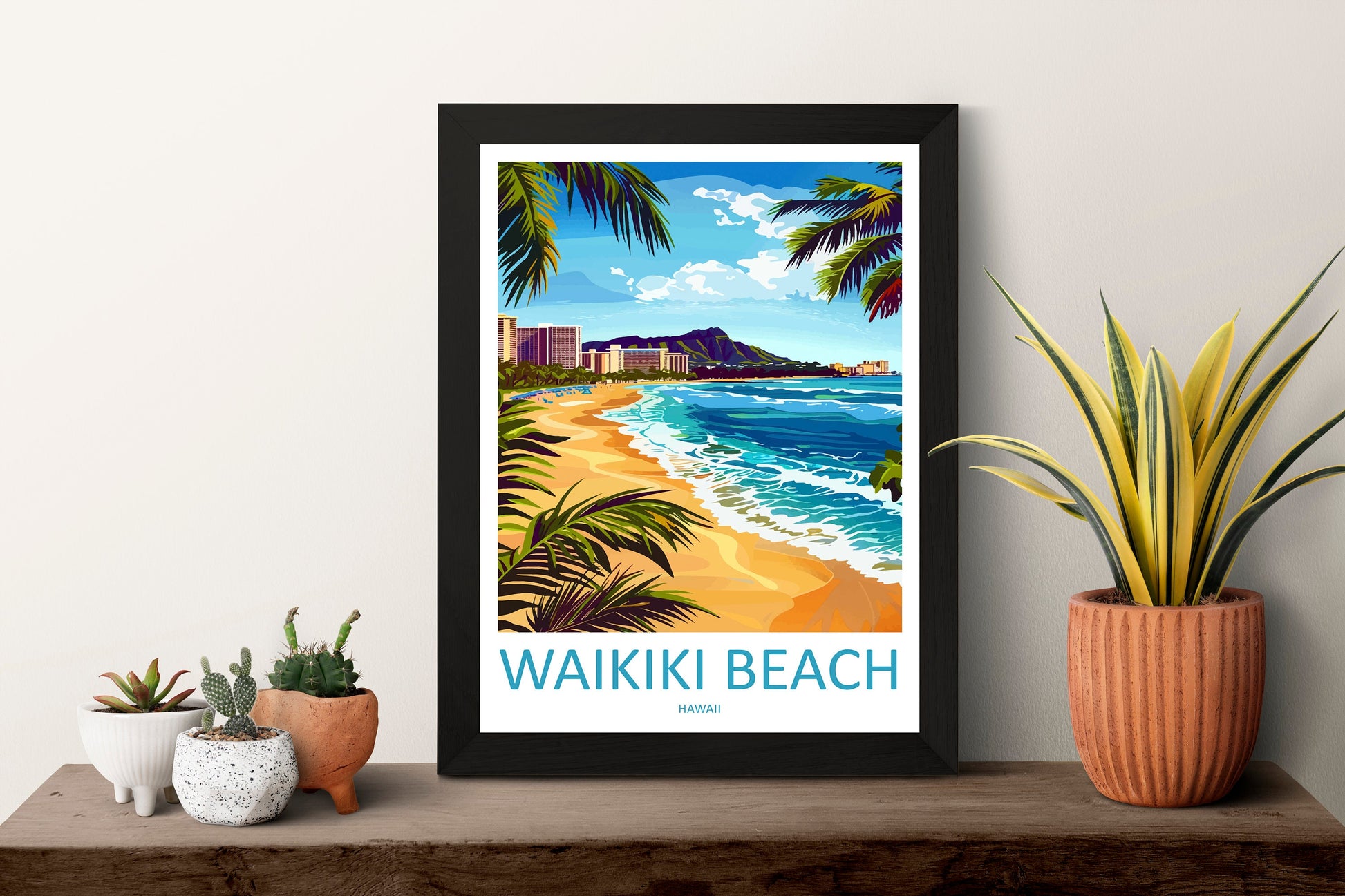 Waikiki Beach Travel Print Wall Art Waikiki Beach Wall Hanging Home Décor Waikiki Beach Gift Art Lovers Hawaii Art Lover Gift Print Artwork