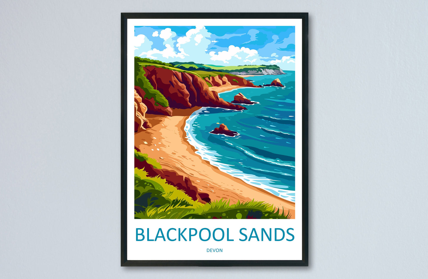 Blackpool Sands Travel Print Wall Art Blackpool Sands Wall Hanging Home Decor Blackpool Sands Gift Art Lovers Wall Art Devon Travel Art