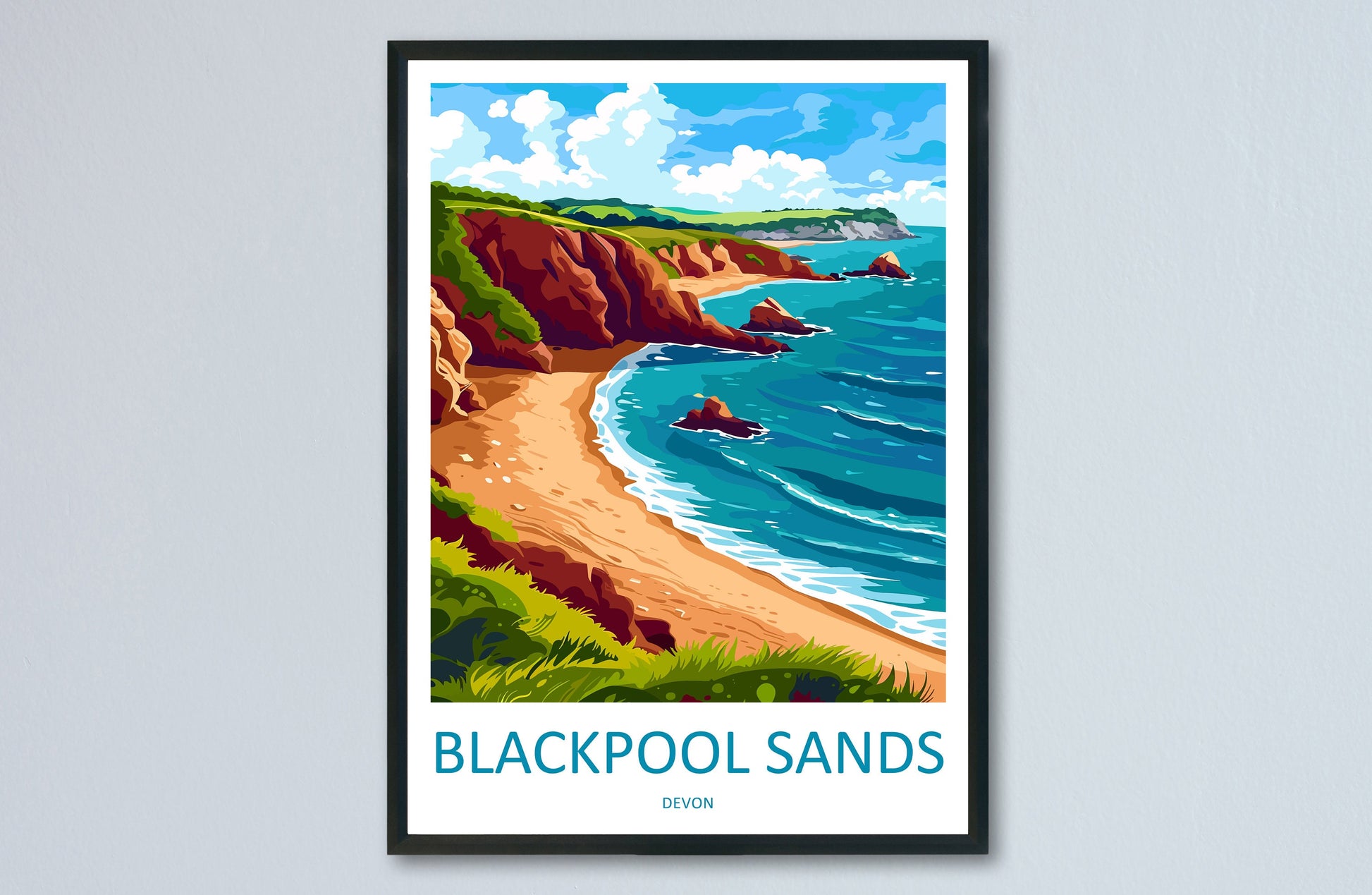Blackpool Sands Travel Print Wall Art Blackpool Sands Wall Hanging Home Decor Blackpool Sands Gift Art Lovers Wall Art Devon Travel Art