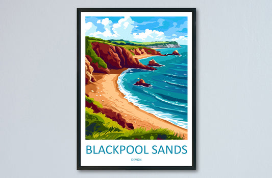Blackpool Sands Travel Print Wall Art Blackpool Sands Wall Hanging Home Decor Blackpool Sands Gift Art Lovers Wall Art Devon Travel Art