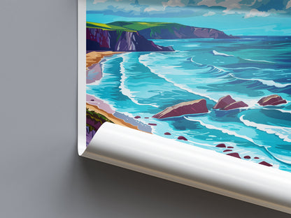 Woolacombe Travel Print Wall Art Woolacombe Wall Hanging Home Decor Woolacombe Gift Art Lovers Wall Art Devon Travel Art