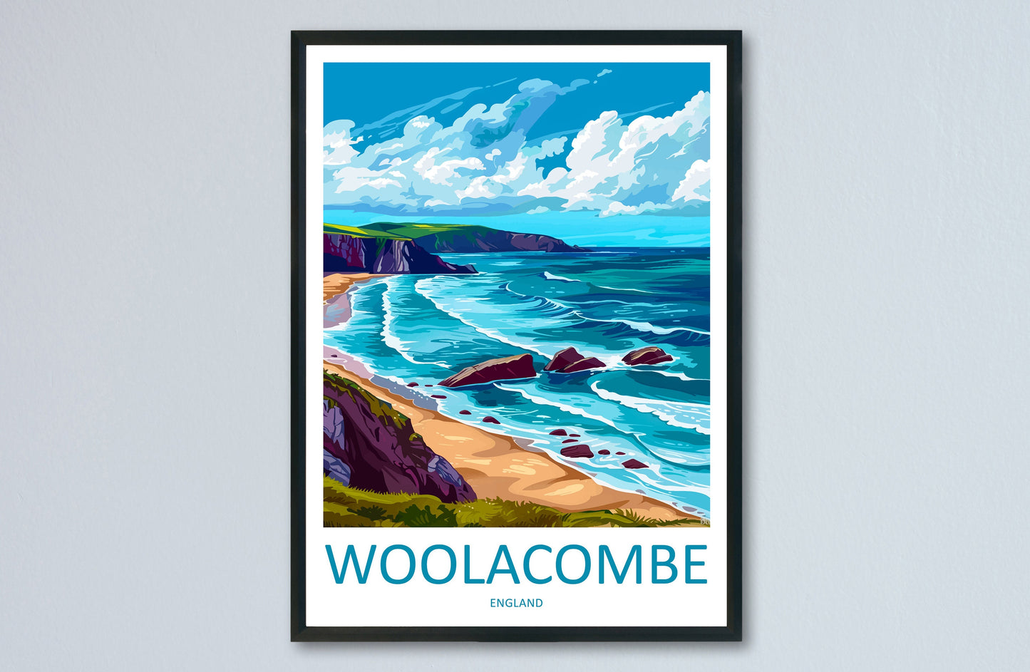 Woolacombe Travel Print Wall Art Woolacombe Wall Hanging Home Decor Woolacombe Gift Art Lovers Wall Art Devon Travel Art
