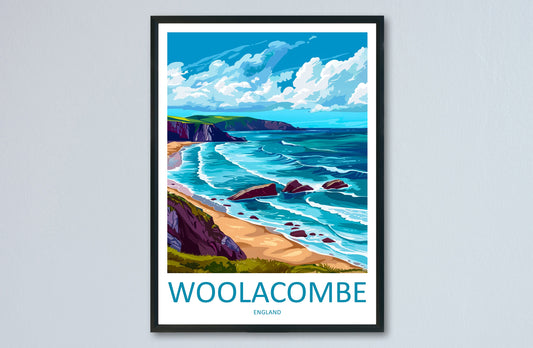 Woolacombe Travel Print Wall Art Woolacombe Wall Hanging Home Decor Woolacombe Gift Art Lovers Wall Art Devon Travel Art
