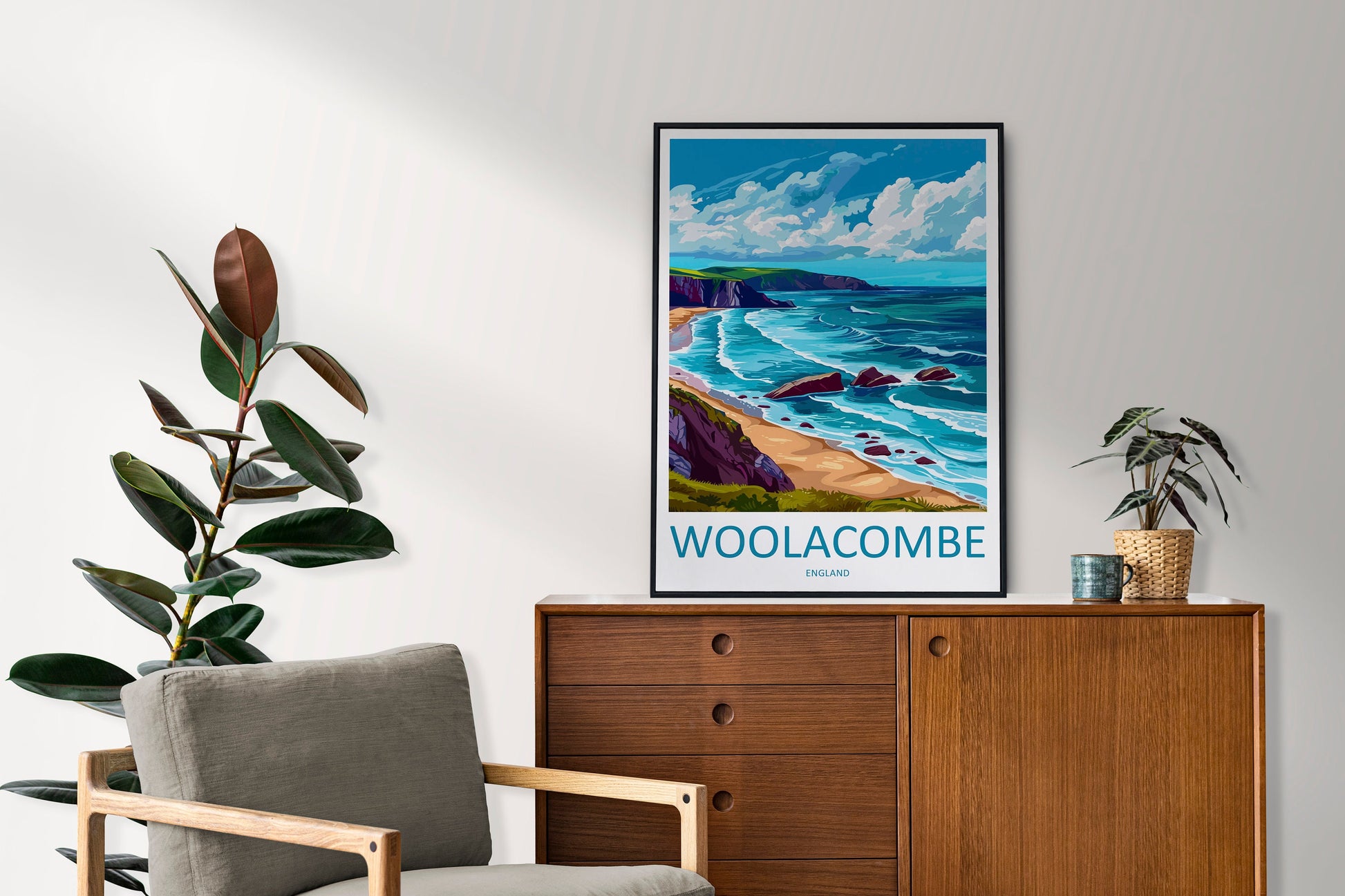 Woolacombe Travel Print Wall Art Woolacombe Wall Hanging Home Decor Woolacombe Gift Art Lovers Wall Art Devon Travel Art