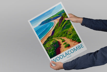 Woolacombe Travel Print Wall Art Woolacombe Wall Hanging Home Decor Woolacombe Gift Art Lovers Wall Art Devon Travel Art