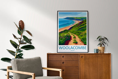 Woolacombe Travel Print Wall Art Woolacombe Wall Hanging Home Decor Woolacombe Gift Art Lovers Wall Art Devon Travel Art