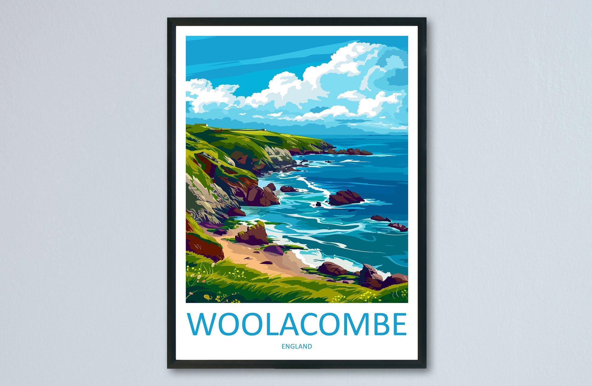 Woolacombe Travel Print Wall Art Woolacombe Wall Hanging Home Decor Woolacombe Gift Art Lovers Wall Art Devon Travel Art