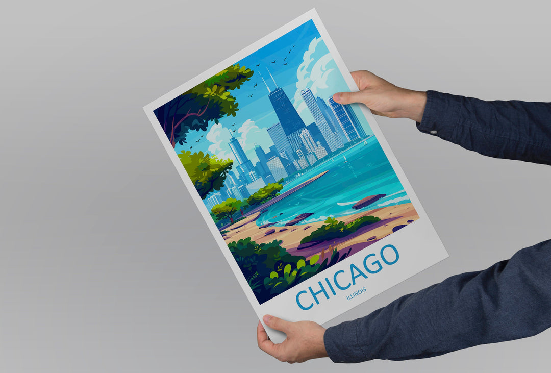 Chicago Travel Print Wall Art Chicago Wall Hanging Home Décor Chicago Gift Art Lovers Illinois Art Lover Gift