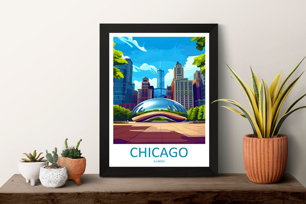 Chicago Travel Print Wall Art Chicago Wall Hanging Home Décor Chicago Gift Art Lovers Illinois Art Lover Gift Millennium Park Chicago Gift