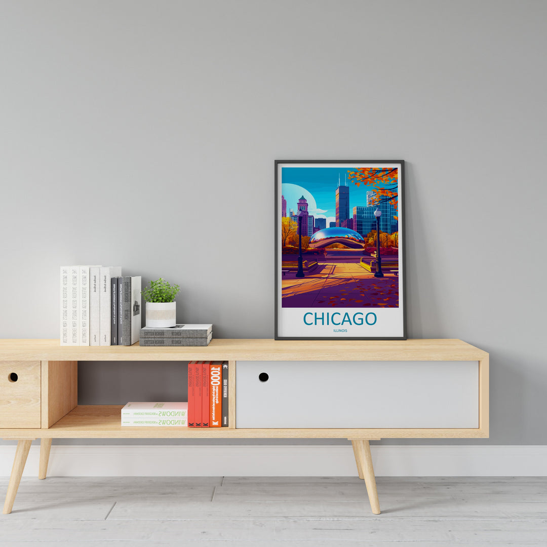 Chicago Travel Print Wall Art Chicago Wall Hanging Home Décor Chicago Gift Art Lovers Illinois Art Lover Gift Millennium Park Chicago Gift