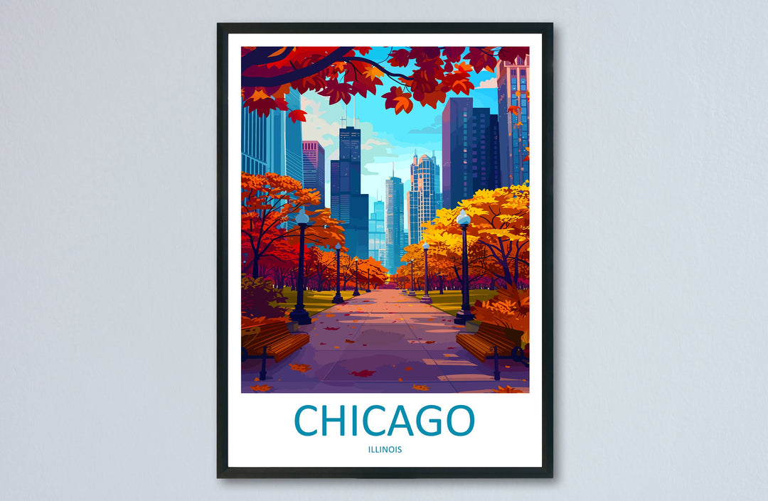 Chicago Travel Print Wall Art Chicago Wall Hanging Home Décor Chicago Gift Art Lovers Illinois Art Lover Gift Millennium Park Chicago Gift