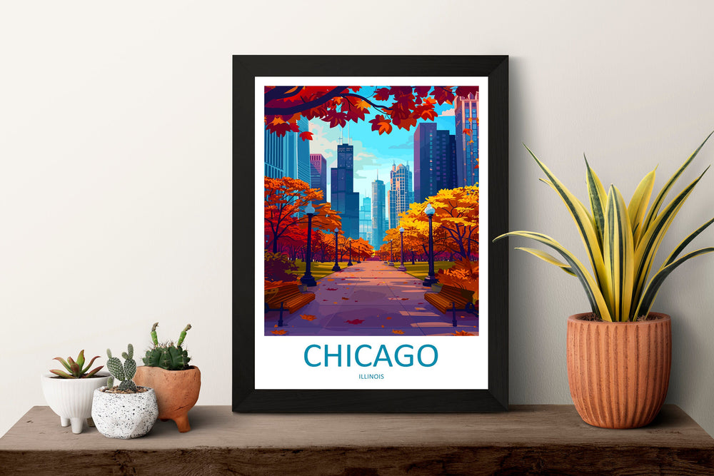 Chicago Travel Print Wall Art Chicago Wall Hanging Home Décor Chicago Gift Art Lovers Illinois Art Lover Gift Millennium Park Chicago Gift