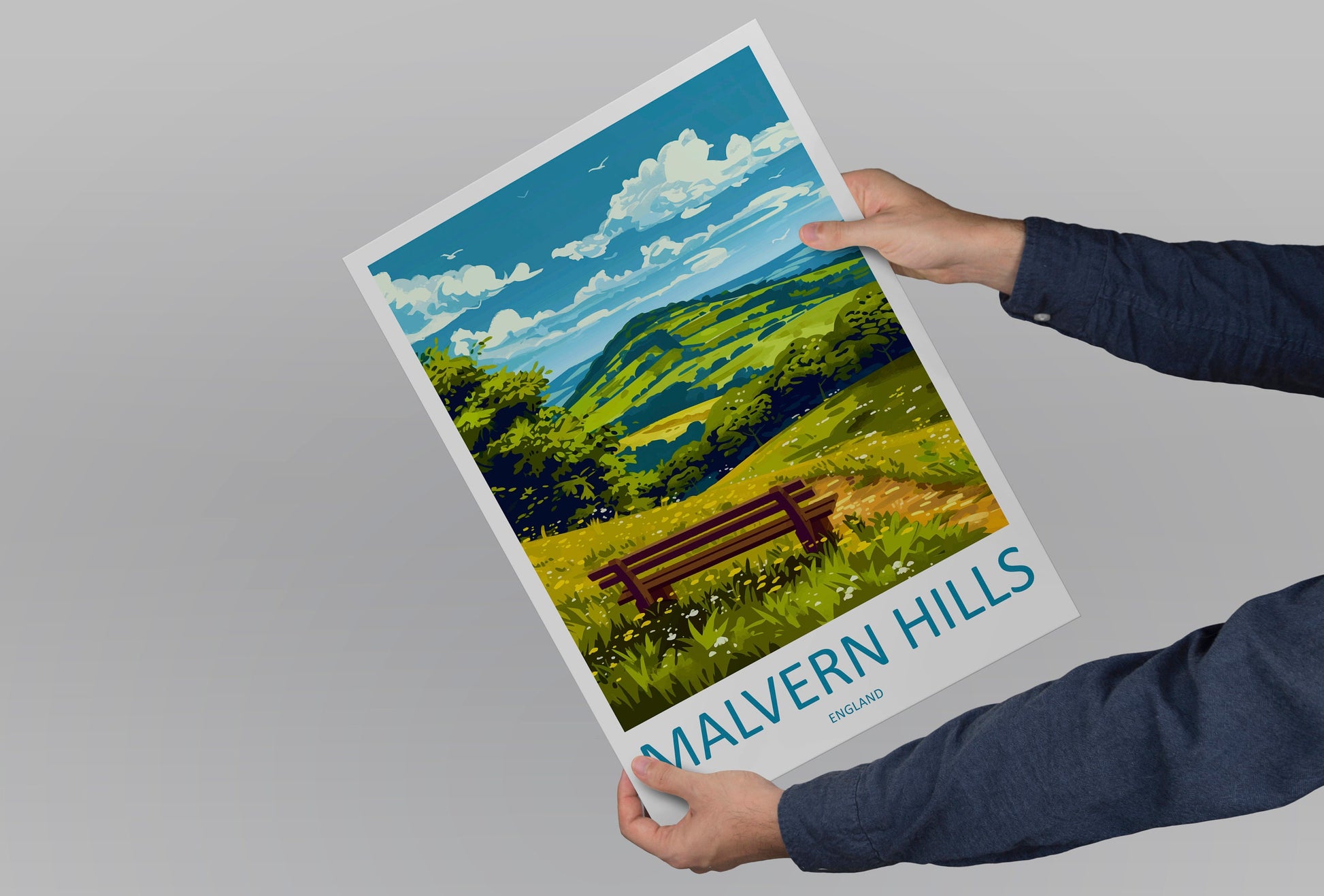 Malvern Hills Travel Print Wall Art Malvern Hills Wall Hanging Home Decoration Malvern Hills Gift Art Lovers Wall Art AONB Wall Print