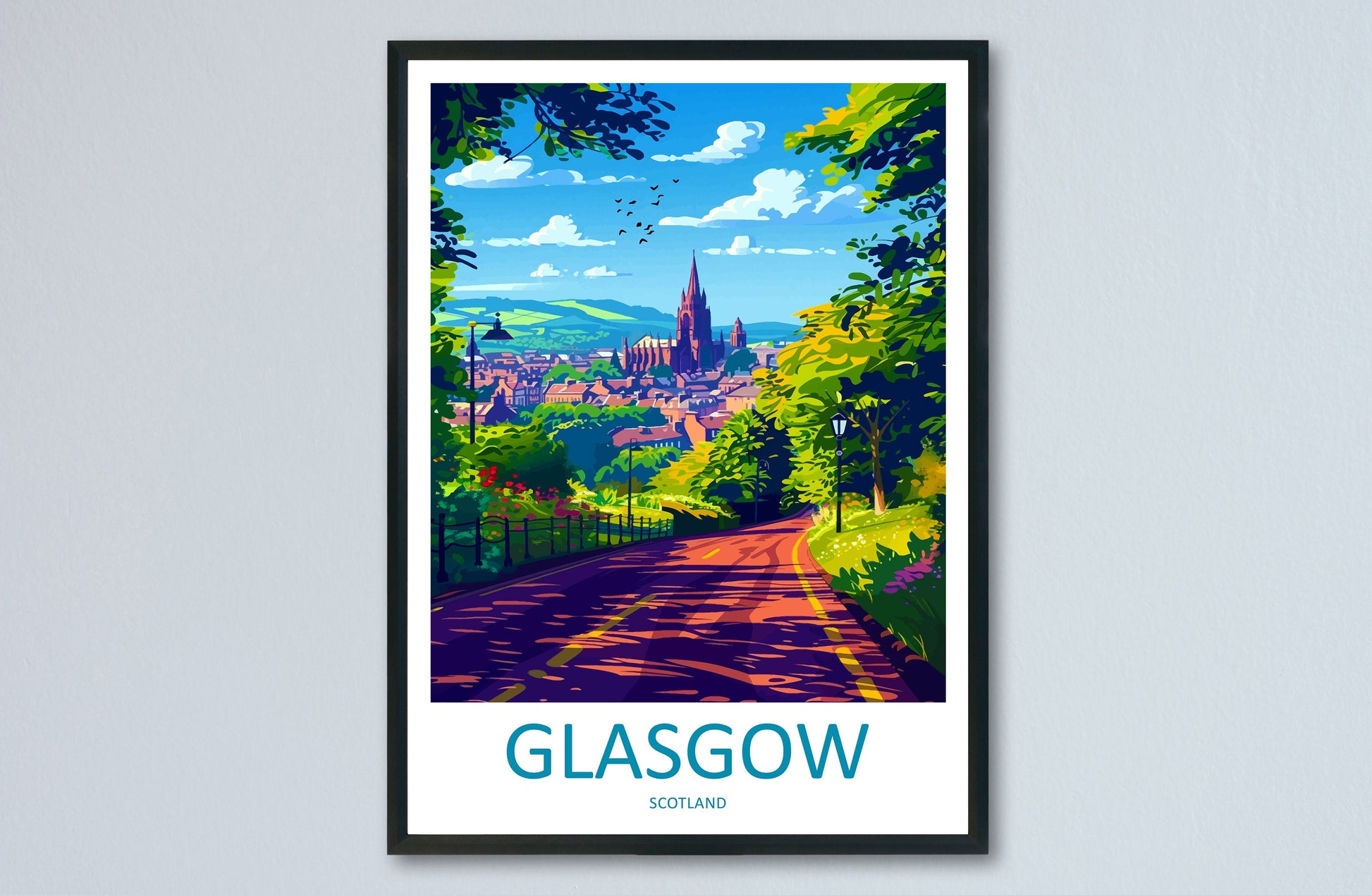 Glasgow Travel Print Wall Art Glasgow Wall Hanging Home Décor Glasgow Gift Art Lovers Scotland Art Lover Gift Glasgow Travel Artwork