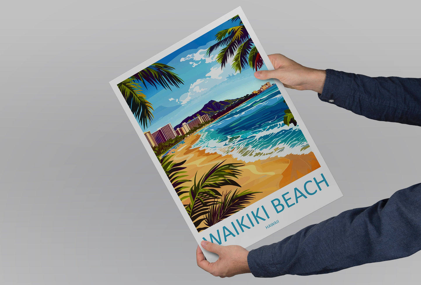 Waikiki Beach Travel Print Wall Art Waikiki Beach Wall Hanging Home Décor Waikiki Beach Gift Art Lovers Hawaii Art Lover Gift Print Artwork