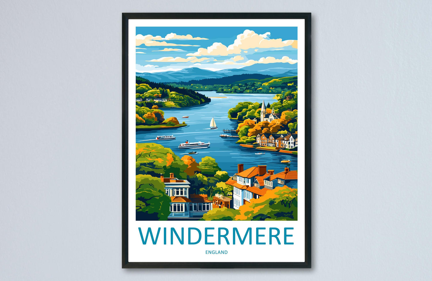 Windermere Travel Print Wall Art Windermere Wall Hanging Home Décor Windermere Gift Art Lovers England Art Lover Gift Windermere Souvenir