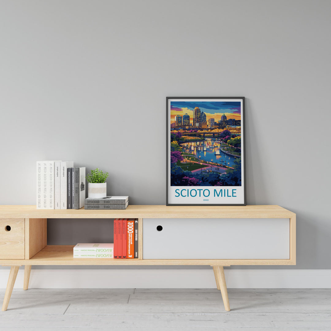 Scioto Mile Travel Print Scioto Mile Wall Decor Ohio Scioto Mile Art Scioto Mile Wall Art Ohio Poster Gift for Urban Park Lovers