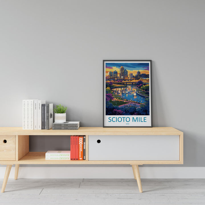 Scioto Mile Travel Print Scioto Mile Wall Decor Ohio Scioto Mile Art Scioto Mile Wall Art Ohio Poster Gift for Urban Park Lovers