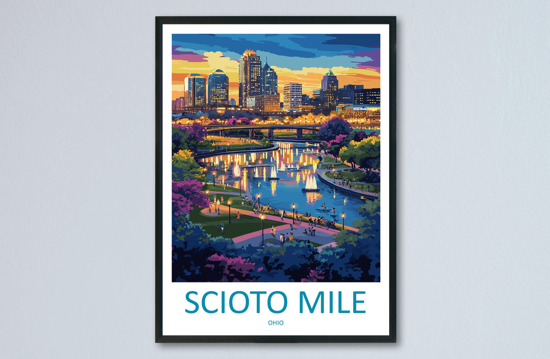 Scioto Mile Travel Print Scioto Mile Wall Decor Ohio Scioto Mile Art Scioto Mile Wall Art Ohio Poster Gift for Urban Park Lovers