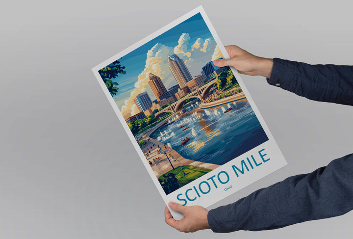 Scioto Mile Travel Print Scioto Mile Wall Decor Ohio Scioto Mile Art Scioto Mile Wall Art Ohio Poster Gift for Urban Park Lovers