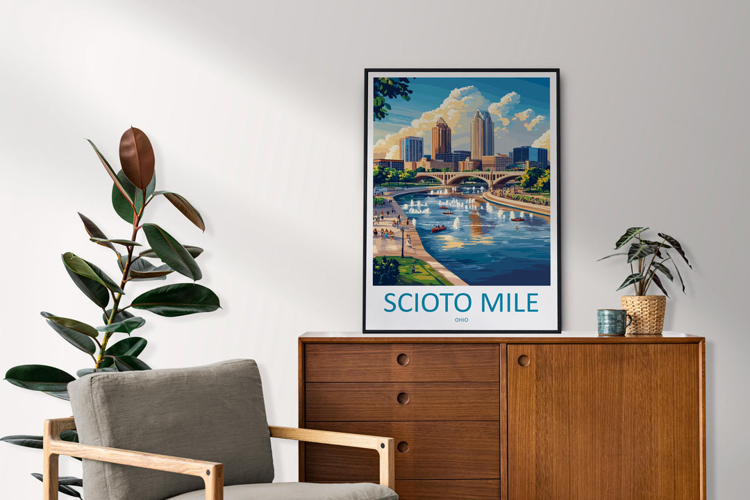Scioto Mile Travel Print Scioto Mile Wall Decor Ohio Scioto Mile Art Scioto Mile Wall Art Ohio Poster Gift for Urban Park Lovers