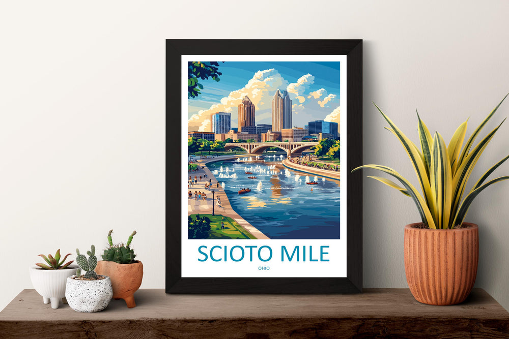 Scioto Mile Travel Print Scioto Mile Wall Decor Ohio Scioto Mile Art Scioto Mile Wall Art Ohio Poster Gift for Urban Park Lovers
