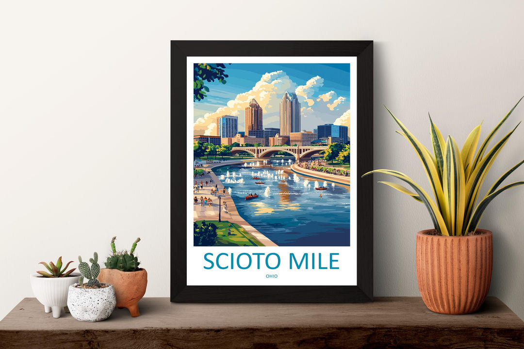 Scioto Mile Travel Print Scioto Mile Wall Decor Ohio Scioto Mile Art Scioto Mile Wall Art Ohio Poster Gift for Urban Park Lovers