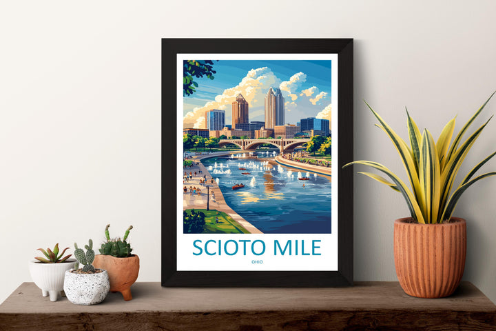 Scioto Mile Travel Print Scioto Mile Wall Decor Ohio Scioto Mile Art Scioto Mile Wall Art Ohio Poster Gift for Urban Park Lovers