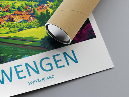 Wengen Travel Print Wall Art Wengen Wall Hanging Home Décor Wengen Gift Art Lovers Switzerland Art Lover Gift Wengen Travel Art