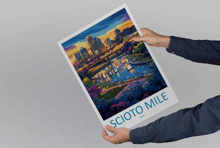 Scioto Mile Travel Print Scioto Mile Wall Decor Ohio Scioto Mile Art Scioto Mile Wall Art Ohio Poster Gift for Urban Park Lovers