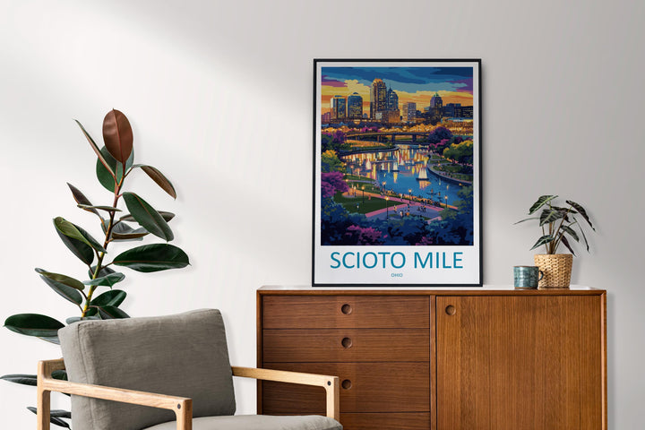 Scioto Mile Travel Print Scioto Mile Wall Decor Ohio Scioto Mile Art Scioto Mile Wall Art Ohio Poster Gift for Urban Park Lovers