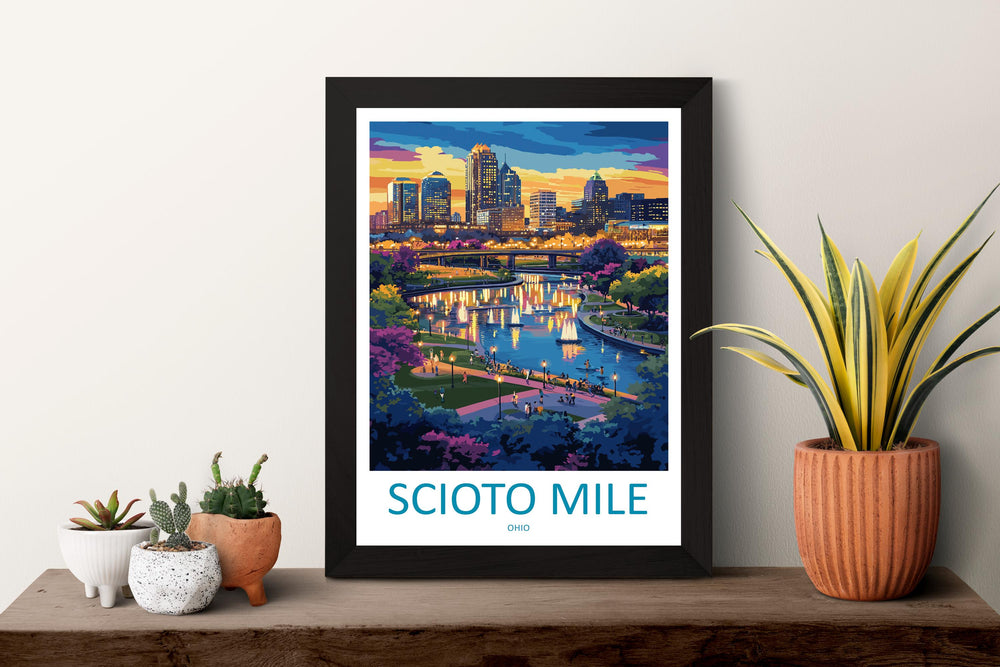 Scioto Mile Travel Print Scioto Mile Wall Decor Ohio Scioto Mile Art Scioto Mile Wall Art Ohio Poster Gift for Urban Park Lovers