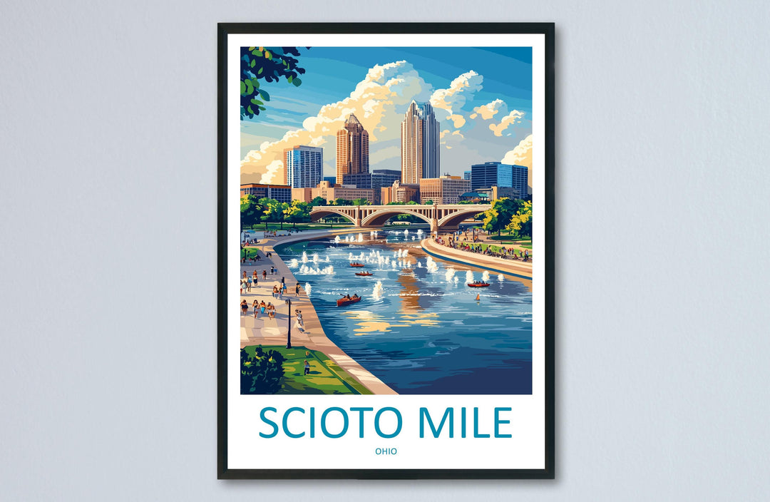 Scioto Mile Travel Print Scioto Mile Wall Decor Ohio Scioto Mile Art Scioto Mile Wall Art Ohio Poster Gift for Urban Park Lovers