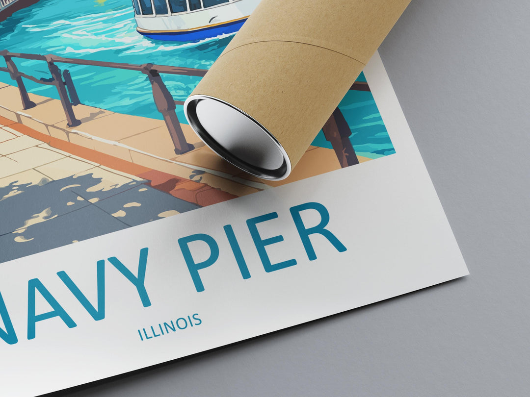 Navy Pier Travel Print Navy Pier Wall Decor Chicago Navy Pier Art Navy Pier Wall Art Illinois Poster Gift for City and Lake Lovers Navy Pier