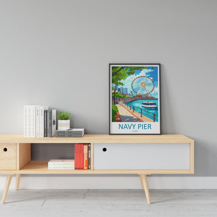 Navy Pier Travel Print Navy Pier Wall Decor Chicago Navy Pier Art Navy Pier Wall Art Illinois Poster Gift for City and Lake Lovers Navy Pier