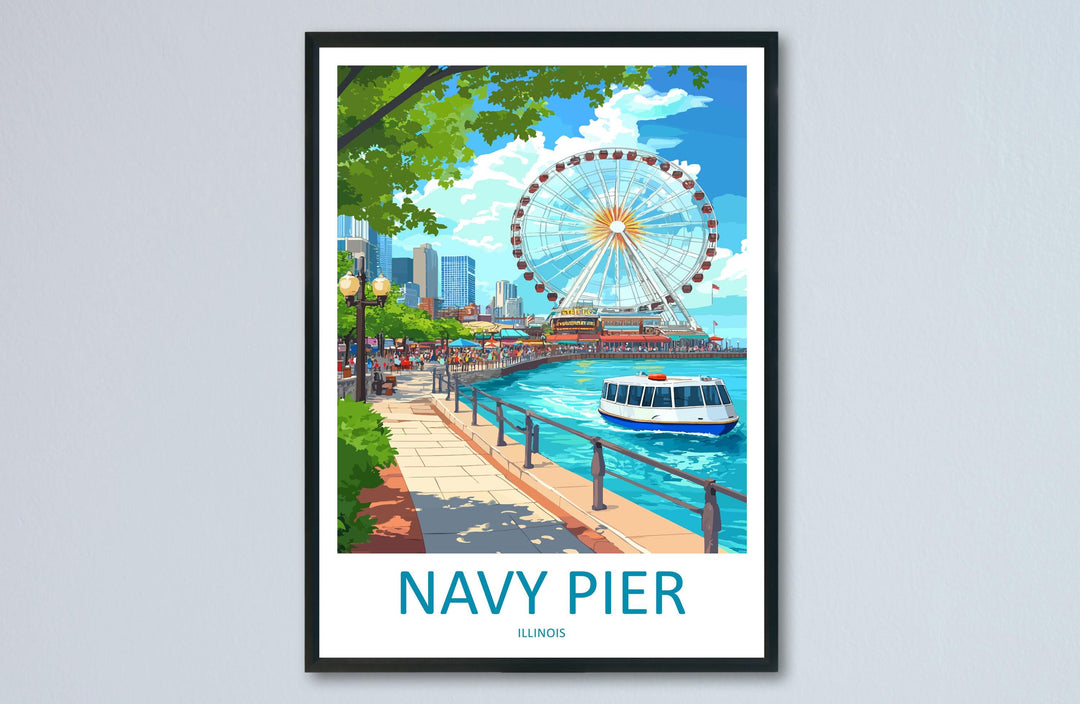 Navy Pier Travel Print Navy Pier Wall Decor Chicago Navy Pier Art Navy Pier Wall Art Illinois Poster Gift for City and Lake Lovers Navy Pier