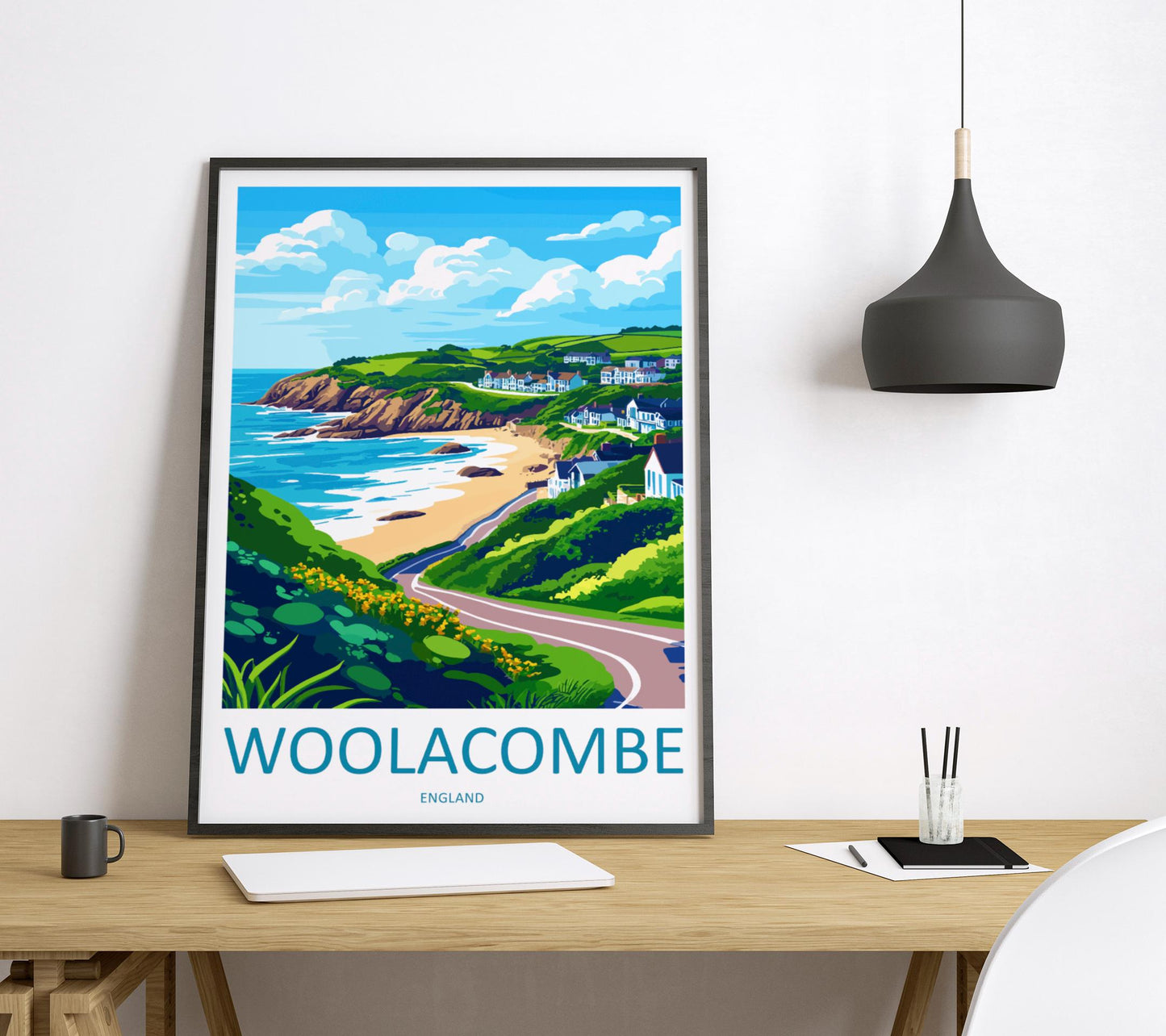 Woolacombe Travel Print Wall Art Woolacombe Wall Hanging Home Decor Woolacombe Gift Art Lovers Wall Art Devon Travel Art