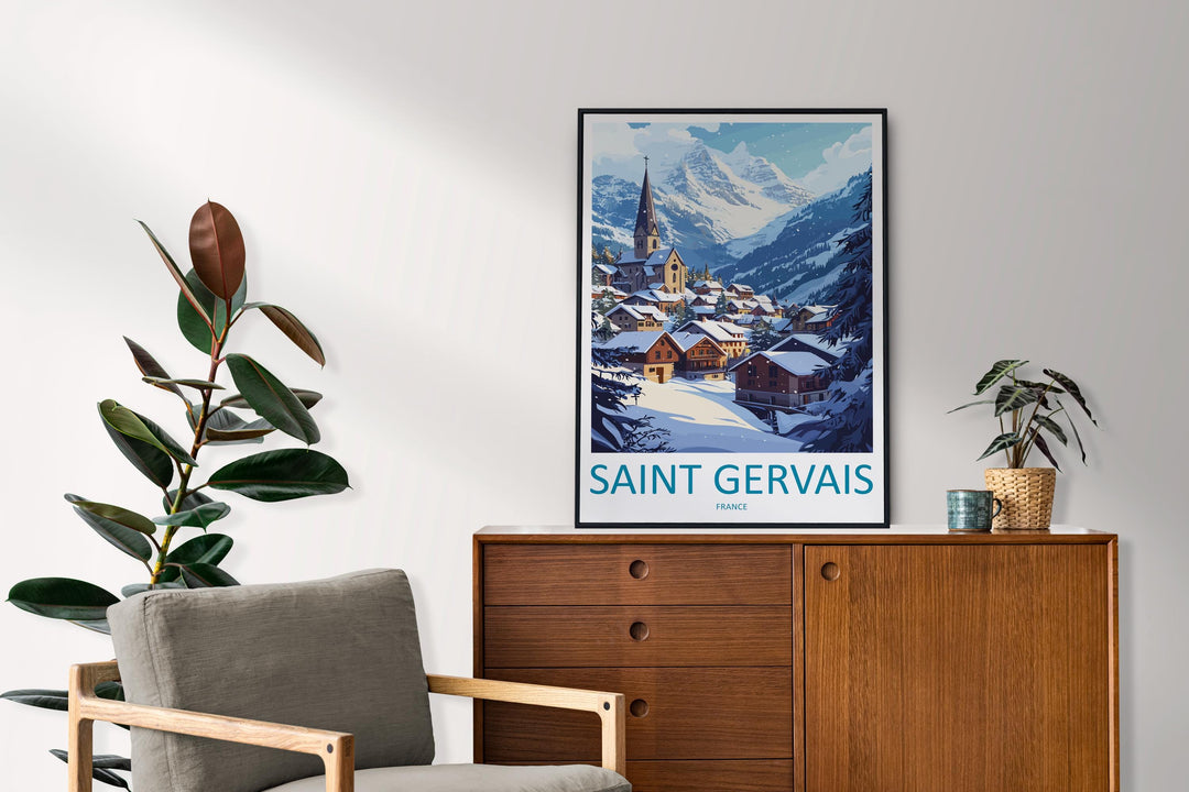 Saint Gervais Travel Print Saint Gervais Wall Decor France Saint Gervais Art Saint Gervais Wall Art French Alps Poster Gift Mountain Lovers