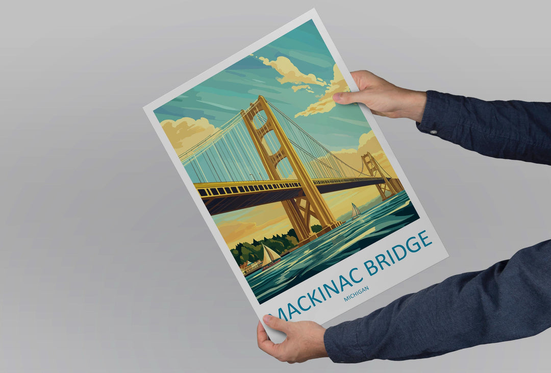 Mackinac Bridge Travel Print Mackinac Bridge Wall Decor Michigan Mackinac Art Mackinac Bridge Wall Art Great Lakes Poster Gift Bridge Lake