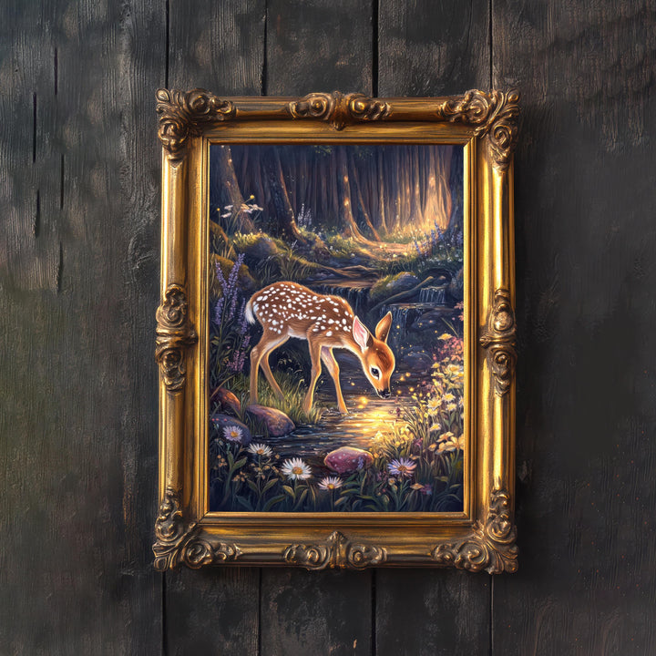 Deer in Woodland Print | Vintage Cottagecore Wall Art