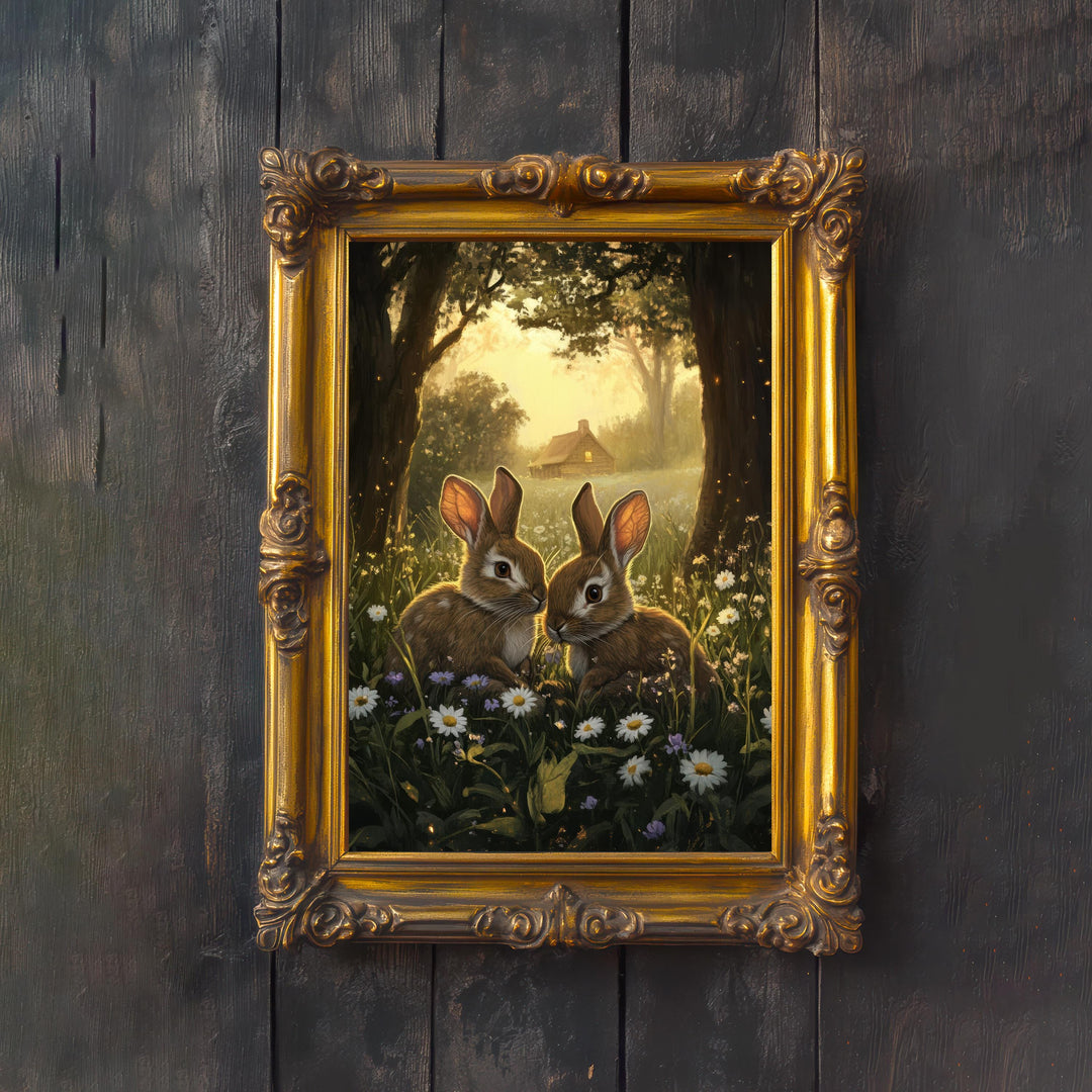 Rabbit Cottagecore Art Print: Vintage Woodland Illustration