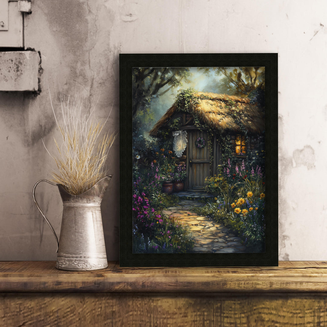 Vintage Witch Cottage Art Print, Gothic Academia Decor