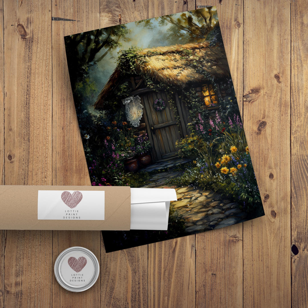 Vintage Witch Cottage Art Print, Gothic Academia Decor