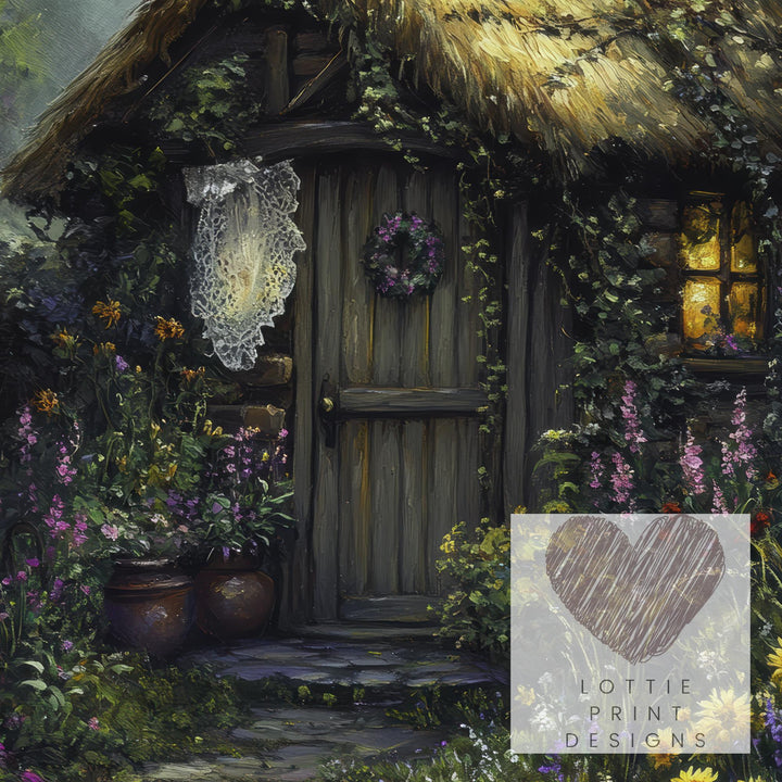 Vintage Witch Cottage Art Print, Gothic Academia Decor