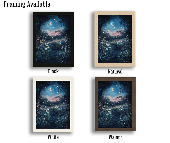Moonlit Meadow Print, Vintage Night Landscape Art