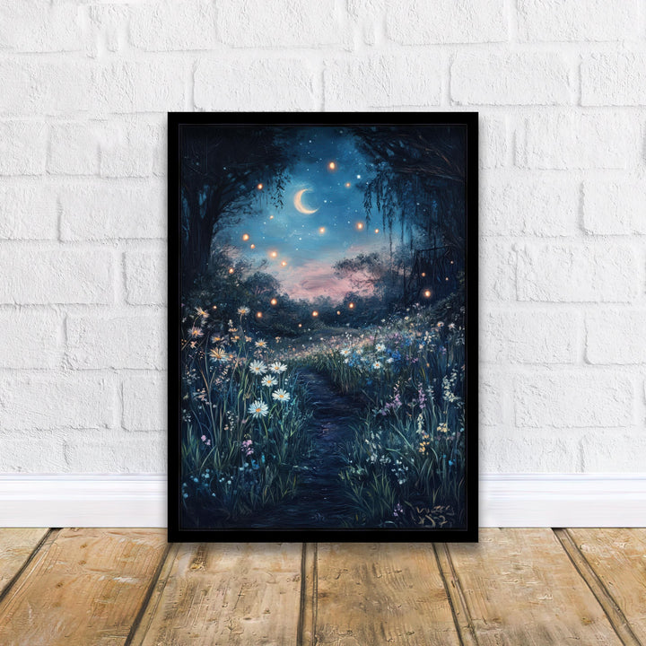 Moonlit Meadow Print, Vintage Night Landscape Art
