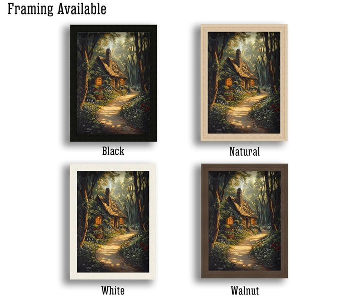 Vintage Forest Cottage Art Print, Dark Academia Woodland Decor