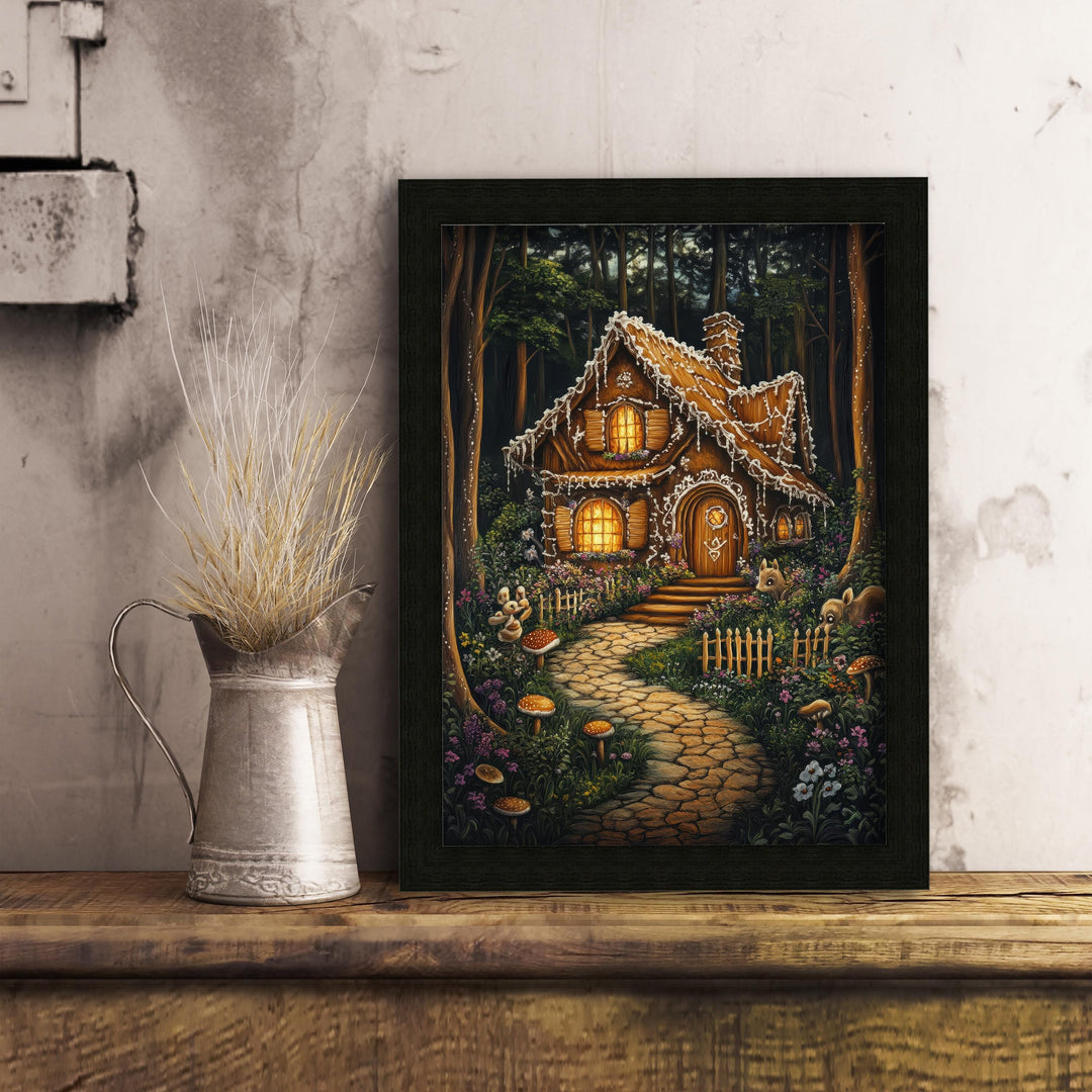 Gingerbread Cottage Print, Vintage Fairytale Art, Dark Academia Decor