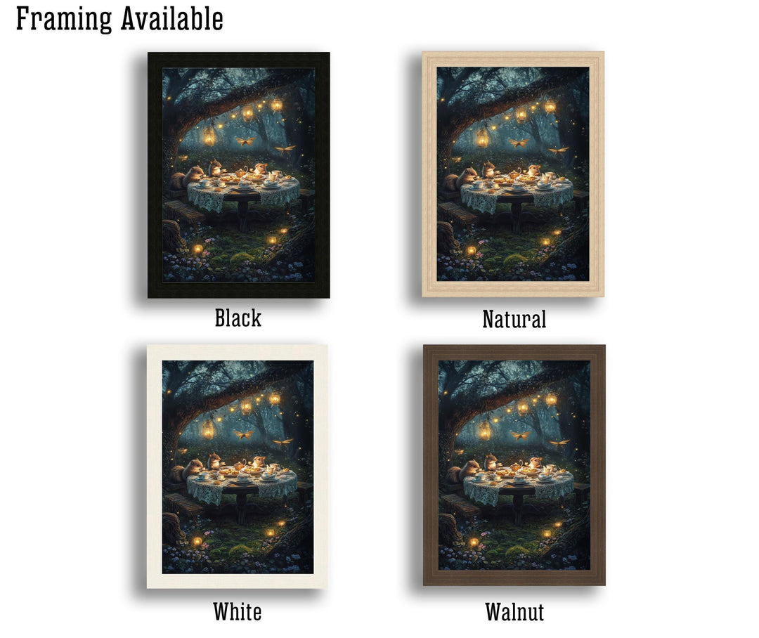 Animal Tea Party Print, Vintage Cottagecore Woodland Wall Art